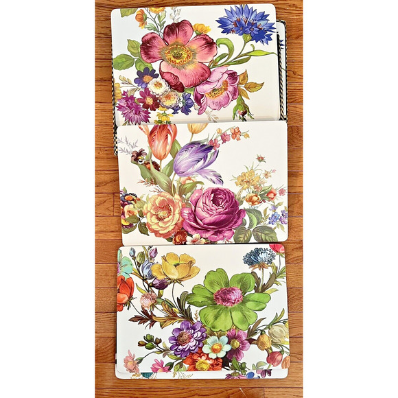 MacKenzie-Childs Flower Market Set of 4 White Cork Back Placemats NWT - Picture 4 of 4